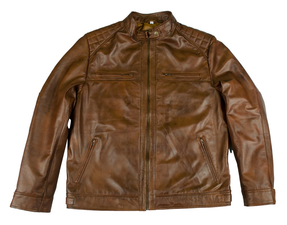 Men's Vintage Brown Distressed Leather Café Racer Jacket with Quilted Shoulders