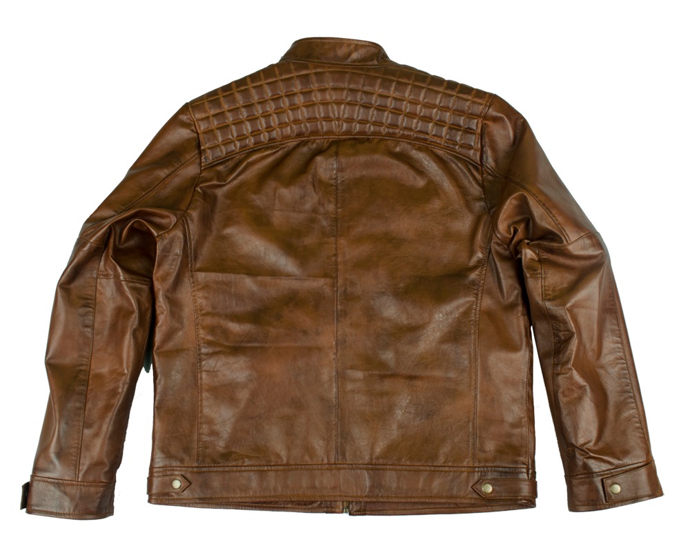 Men's Vintage Brown Distressed Leather Café Racer Jacket with Quilted Shoulders