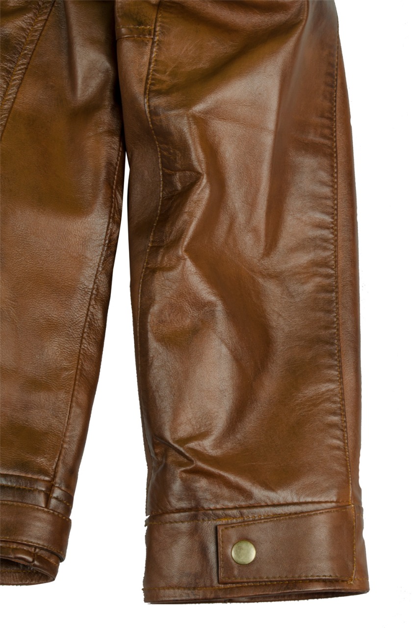 Men's Vintage Brown Distressed Leather Café Racer Jacket with Quilted Shoulders