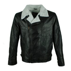 Men's Classic B3 Shearling Sheepskin Leather Bomber Jacket - Black