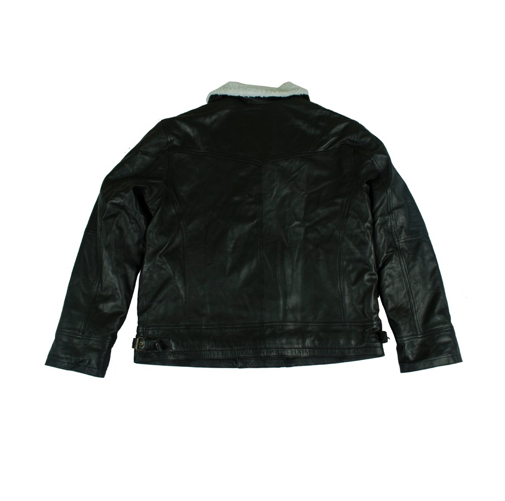 Men's Classic B3 Shearling Sheepskin Leather Bomber Jacket - Black