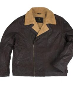 Men's Vintage Brown Shearling Lined Biker Jacket - Classic Pilot Style Sheepskin Leather