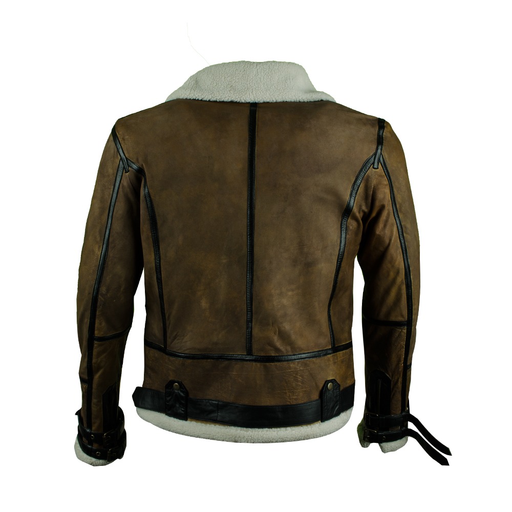Classic Men's B-3 Aviator Shearling Sheepskin Bomber Jacket - Brown Leather & Fur
