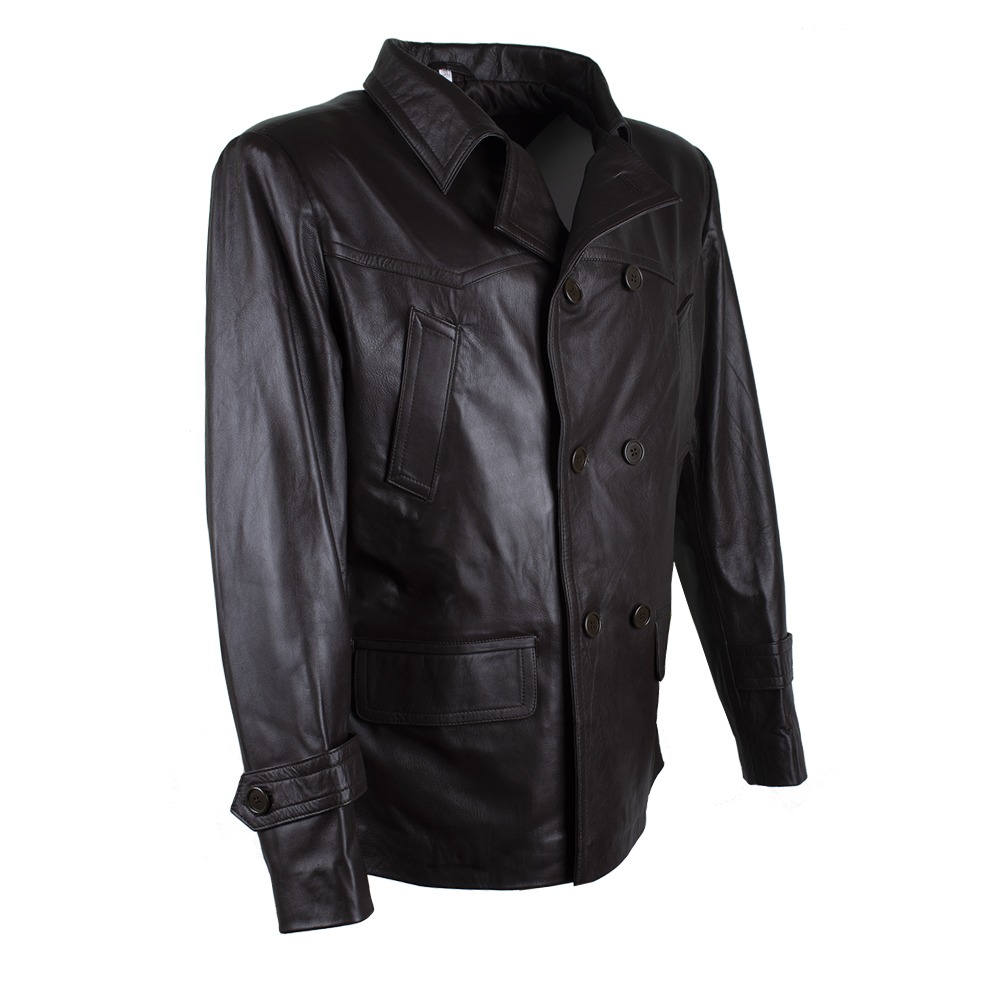 Men's Classic Double-Breasted Black Leather Jacket