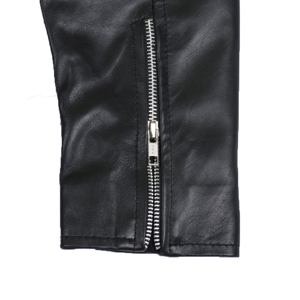 Men's Classic Asymmetric Black Genuine Leather Biker Jacket with Belt