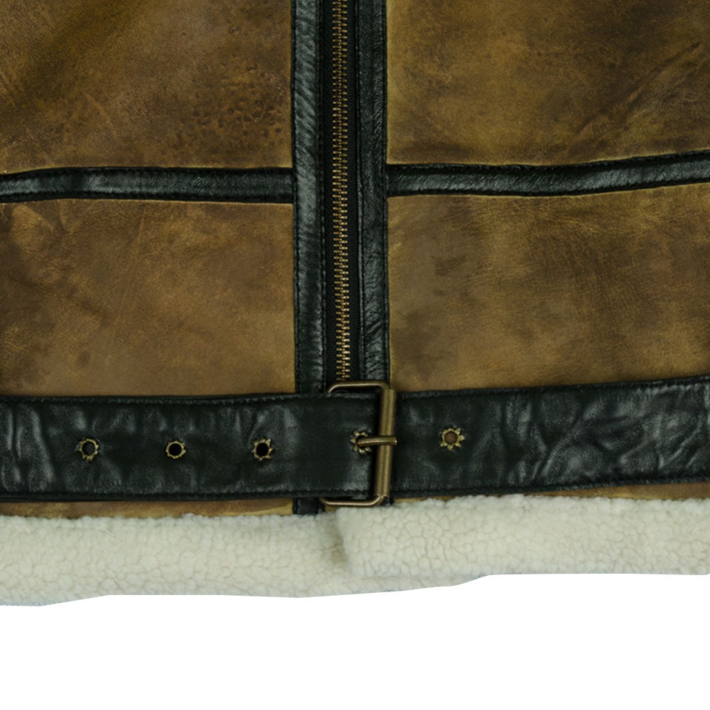 Classic Men's B-3 Aviator Shearling Sheepskin Bomber Jacket - Brown Leather & Fur