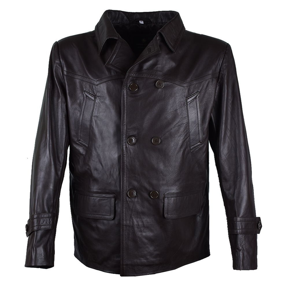 Men's Classic Double-Breasted Black Leather Jacket