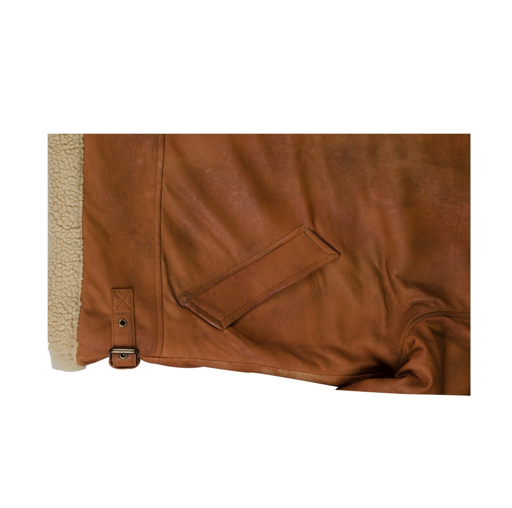 Men's Classic Tan Leather Aviator Jacket with Contrast Shearling Collar and Trim