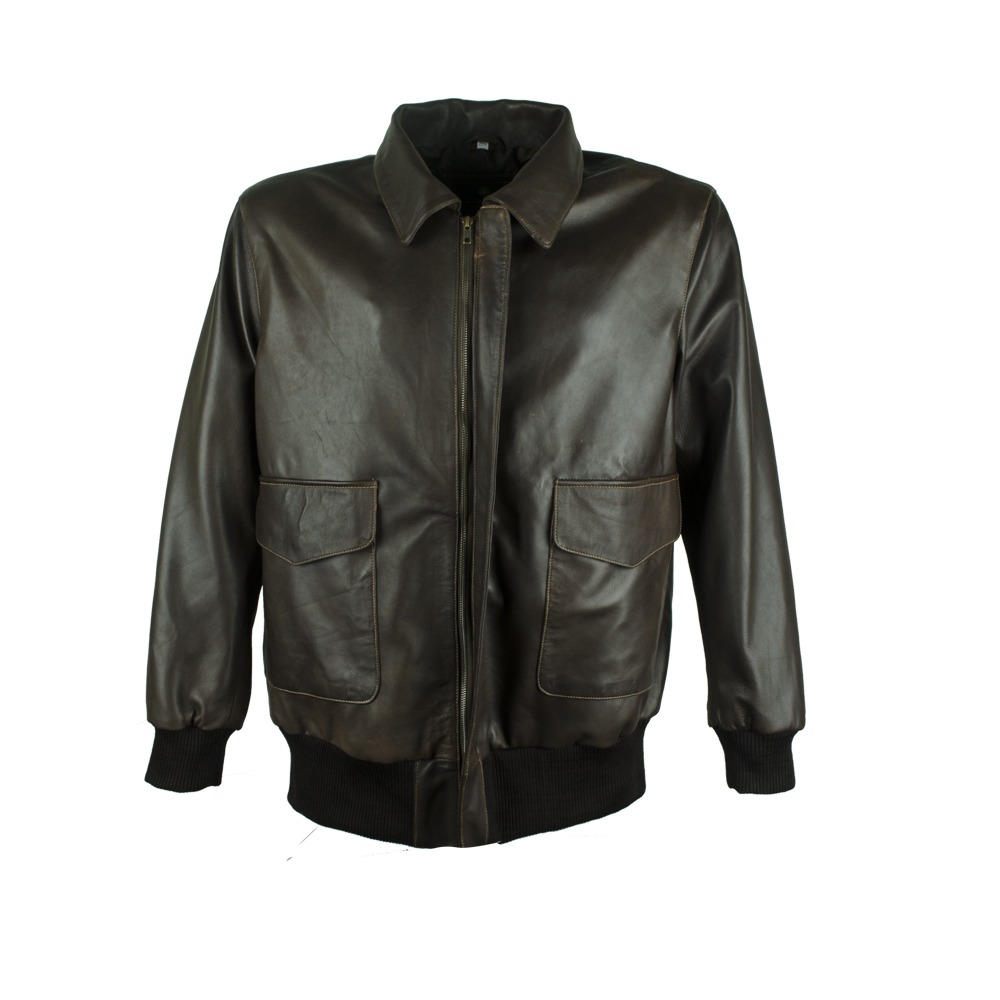 Men's Classic Dark Brown A-2 Leather Bomber Flight Jacket
