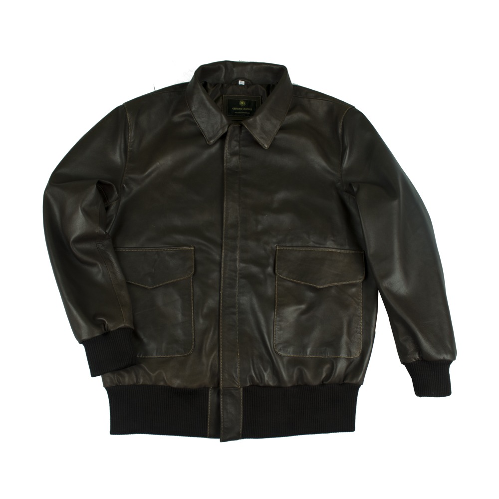 Men's Classic Dark Brown A-2 Leather Bomber Flight Jacket