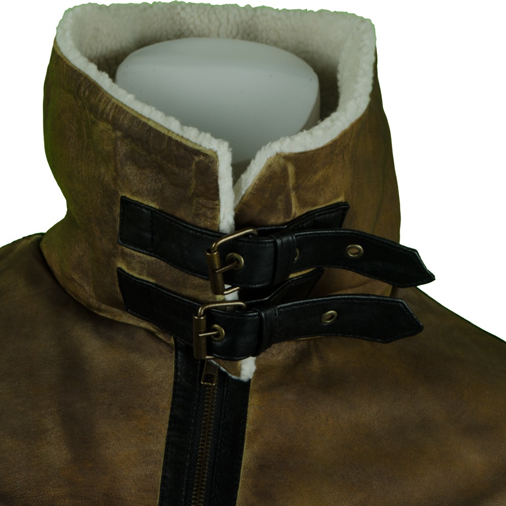 Classic Men's B-3 Aviator Shearling Sheepskin Bomber Jacket - Brown Leather & Fur