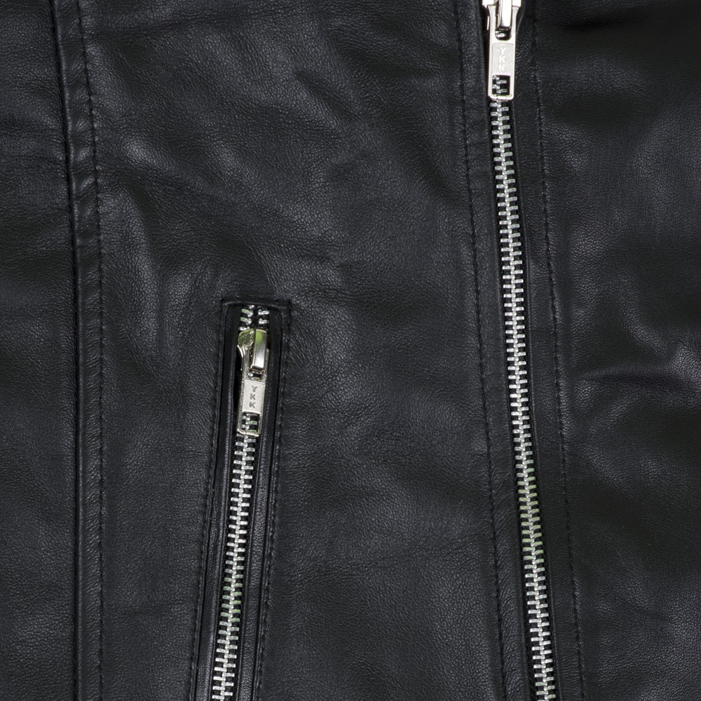 Men's Classic Asymmetric Black Genuine Leather Biker Jacket with Belt