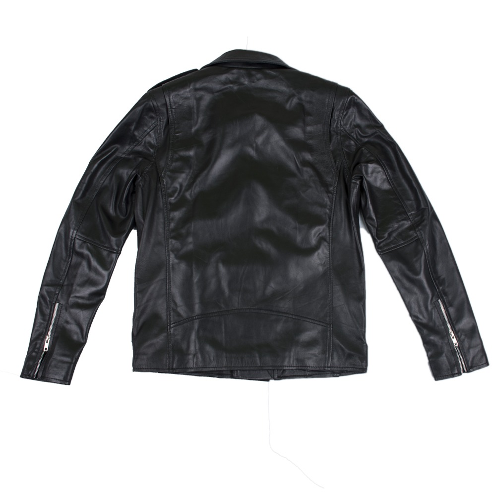Men's Classic Asymmetric Black Genuine Leather Biker Jacket with Belt
