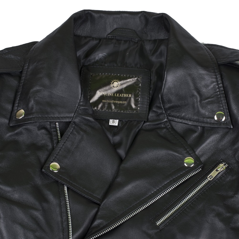 Men's Classic Asymmetric Black Genuine Leather Biker Jacket with Belt